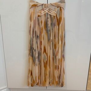 Pleated Maxi Skirt in Cream and Tan Watercolor